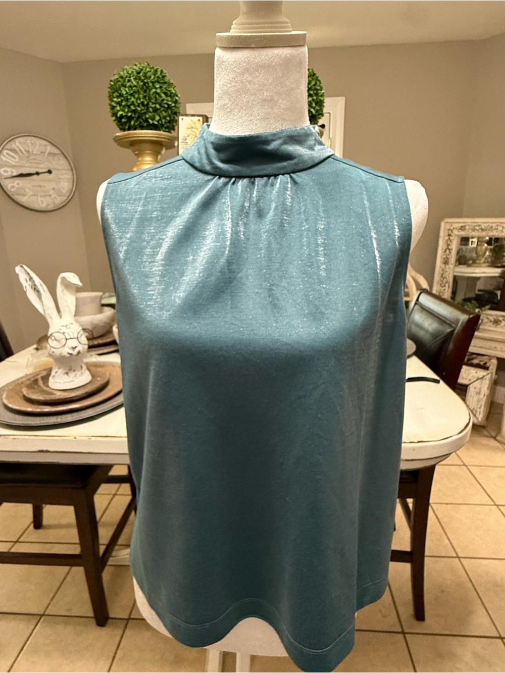 Lilla‎ P Teal Shimmery Mock Neck Tank - Picture 4 of 8